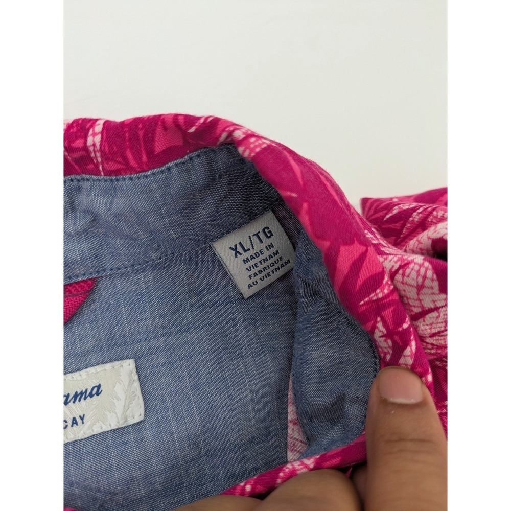 Tommy Bahama Island Zone Lanikai Fronds‎ Palm Camp Shirt Pink Crimson Mens XL - Picture 4 of 8